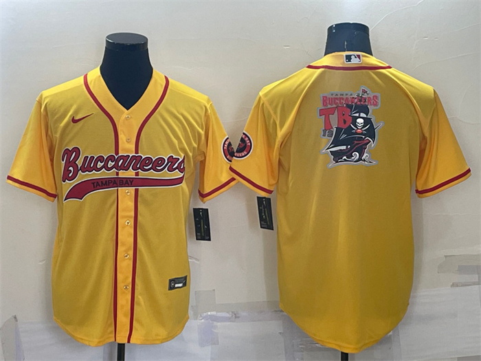 Men Tampa Bay Buccaneers Yellow Team Big Logo With Patch Cool Base Stitched Baseball Jersey