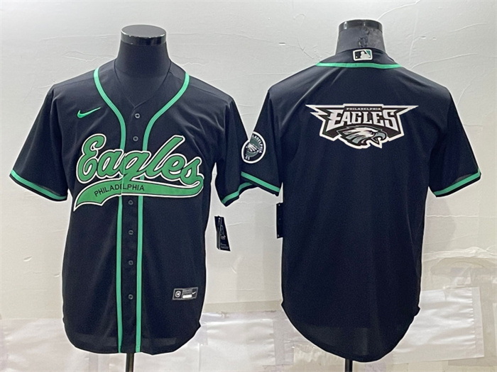 Men Philadelphia Eagles Black Team Big Logo With Patch Cool Base Stitched Baseball Jersey