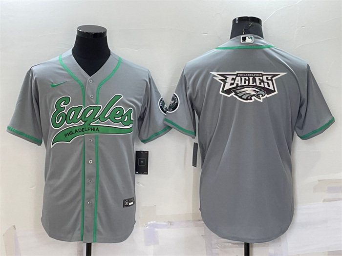 Men Philadelphia Eagles Grey Team Big Logo With Patch Cool Base Stitched Baseball Jersey