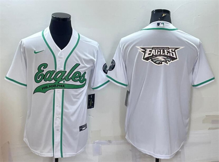 Men Philadelphia Eagles White Team Big Logo With Patch Cool Base Stitched Baseball Jersey