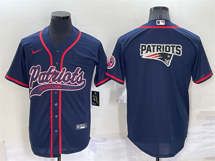 Men New England Patriots Navy Team Big Logo With Patch Cool Base Stitched Baseball Jersey