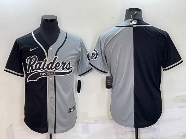 Men Las Vegas Raiders Blank Black Grey Split With Patch Cool Base Stitched Baseball Jersey