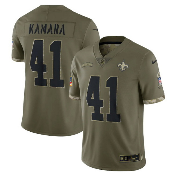 Men New Orleans Saints 41 Alvin Kamara Olive 2022 Salute To Service Limited Stitched Jersey
