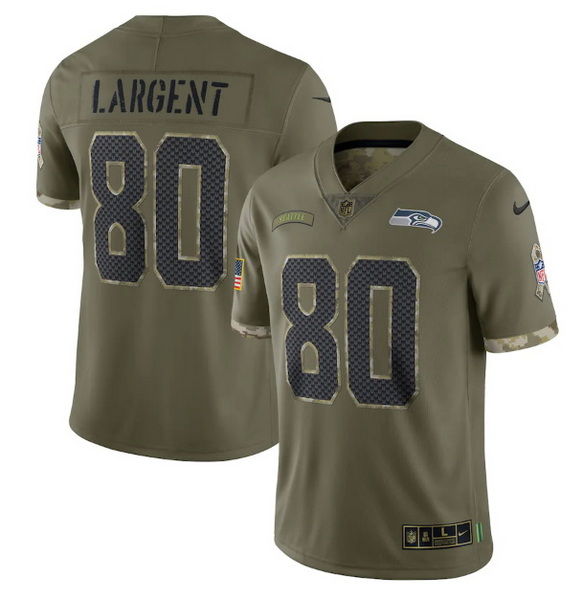 Men Seattle Seahawks 80 Steve Largent Olive 2022 Salute To Service Limited Stitched Jersey