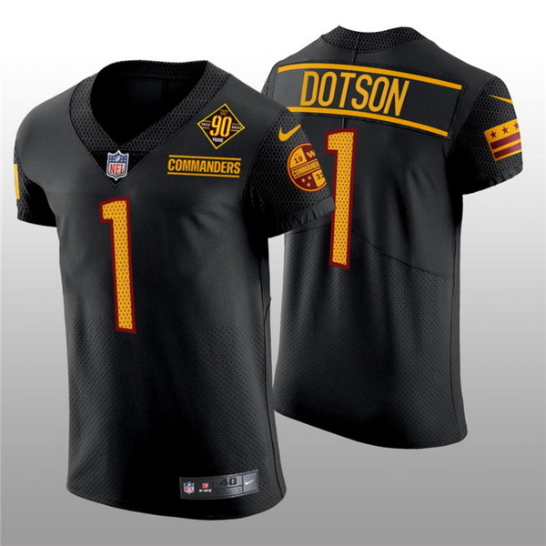 Men Washington Commanders 1 Jahan Dotson 90th Anniversary Black Elite Stitched Jersey