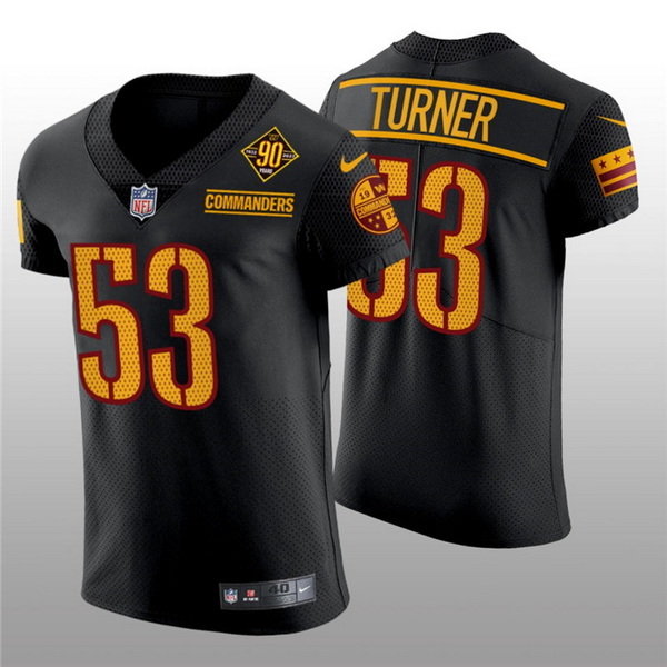 Men Washington Commanders 53 Trai Turner 90th Anniversary Black Elite Stitched Jersey