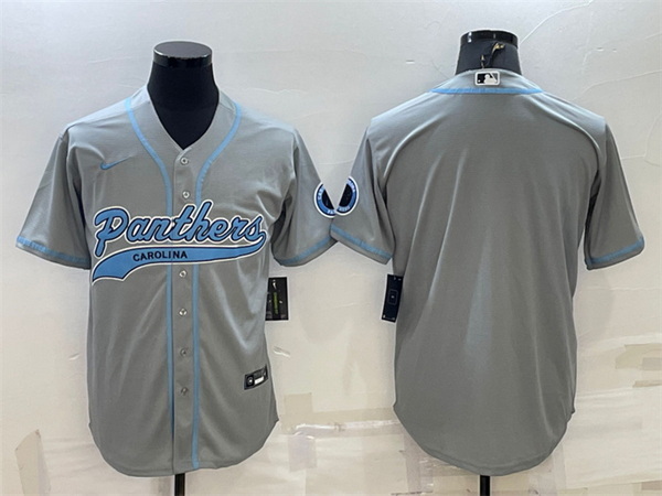 Men Carolina Panthers Blank Grey With Patch Cool Base Stitched Baseball Jersey