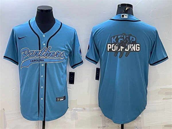 Men Carolina Panthers Blue Team Big Logo With Patch Cool Base Stitched Baseball Jersey