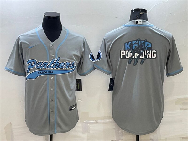 Men Carolina Panthers Grey Team Big Logo With Patch Cool Base Stitched Baseball Jersey