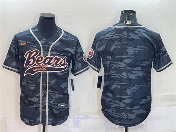 Men Chicago Bears Blank Grey Camo With Patch Cool Base Stitched Baseball Jersey