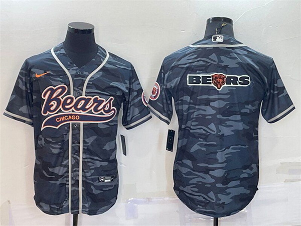 Men Chicago Bears Grey Camo Team Big Logo With Patch Cool Base Stitched Baseball Jersey