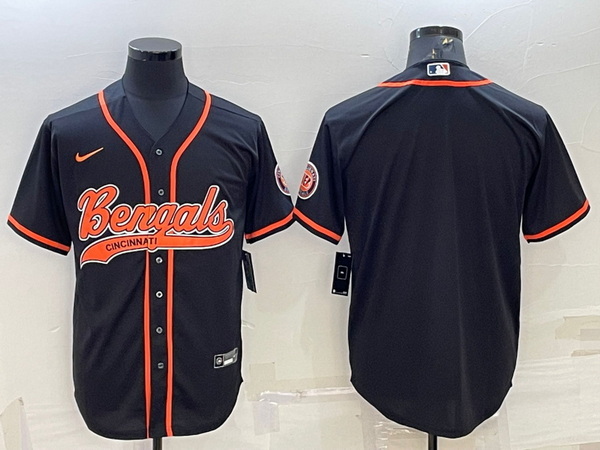 Men Cincinnati Bengals Blank Black With Patch Cool Base Stitched Baseball Jersey