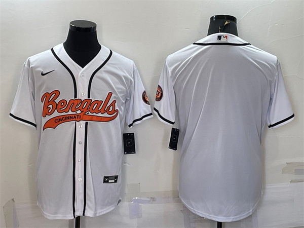 Men Cincinnati Bengals Blank White With Patch Cool Base Stitched