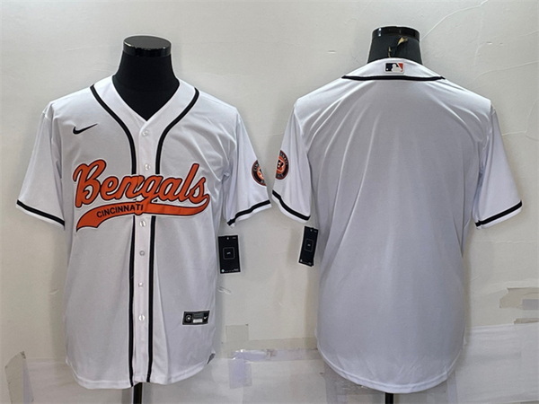 Men Cincinnati Bengals Blank White With Patch Cool Base Stitched Baseball Jersey