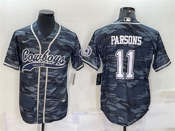 Men Dallas Cowboys 11 Micah Parsons Grey Camo With Patch Cool Base Stitched Baseball Jersey