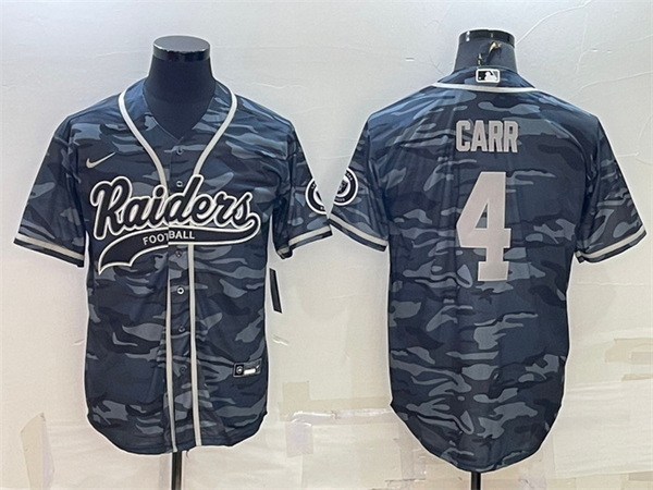 Men Las Vegas Raiders 4 Derek Carr Grey Camo With Patch Cool Base Stitched Baseball Jersey