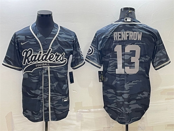 Men Las Vegas Raiders 13 Hunter Renfrow Grey Camo With Patch Cool Base Stitched Baseball Jersey