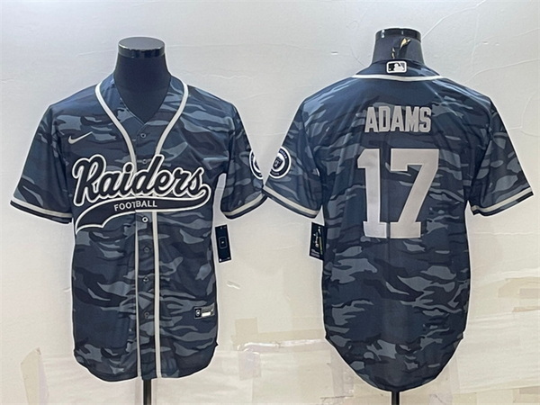 Men Las Vegas Raiders 17 Davante Adams Grey Camo With Patch Cool Base Stitched Baseball Jersey