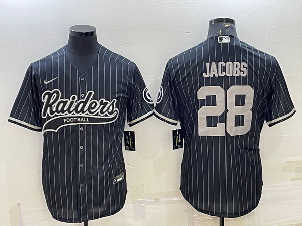 Men Las Vegas Raiders 28 Josh Jacobs Black With Patch Cool Base Stitched Baseball Jersey