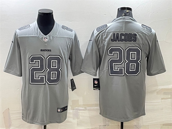 Men Las Vegas Raiders 28 Josh Jacobs Grey Atmosphere Fashion Stitched Jersey