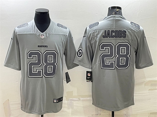 Men Las Vegas Raiders 28 Josh Jacobs Grey Atmosphere Fashion With Patch Stitched Jersey