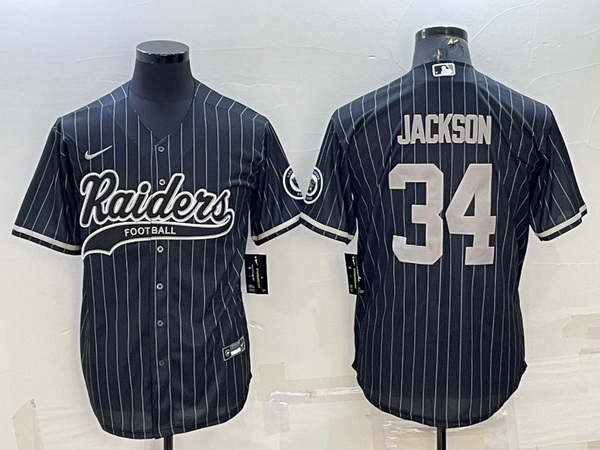 Men Las Vegas Raiders 34 Bo Jackson Black With Patch Cool Base Stitched Baseball Jersey