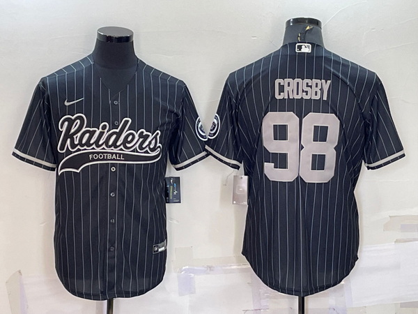 Men Las Vegas Raiders 98 Maxx Crosby Black With Patch Cool Base Stitched Baseball Jersey