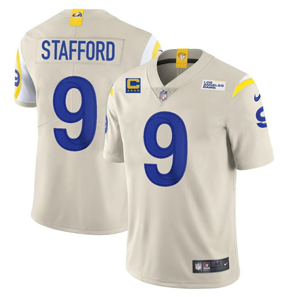 Men Los Angeles Rams 9 Matthew Stafford 2022 Bone With 4 Star C Patch Vapor Untouchable Limited Stit