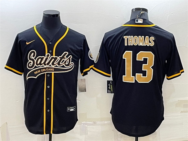 Men New Orleans Saints 13 Michael Thomas Black With Patch Cool Base Stitched Baseball Jersey