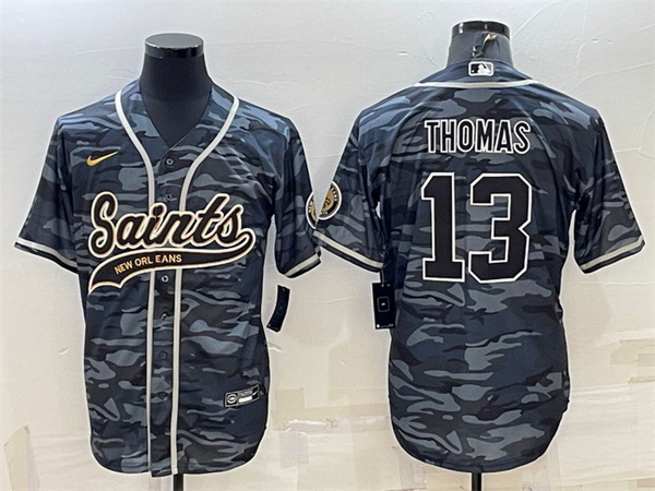 Men New Orleans Saints 13 Michael Thomas Grey Camo With Patch Cool Base Stitched Baseball Jerse