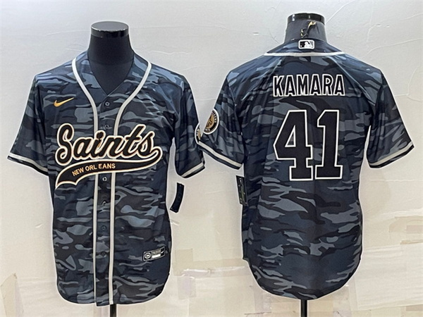 Men New Orleans Saints 41 Alvin Kamara Grey Camo With Patch Cool Base Stitched Baseball Jerse