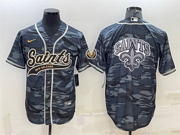 Men New Orleans Saints Blank Grey Navy Team Big Logo With Patch Cool Base Stitched Baseball Jersey