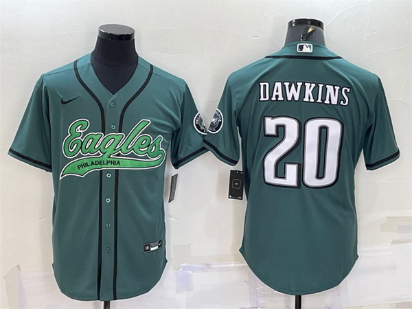 Men Philadelphia Eagles 20 Brian Dawkins Green With Patch Cool Base Stitched Baseball Jersey