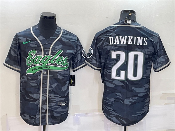 Men Philadelphia Eagles 20 Brian Dawkins Grey Camo With Patch Cool Base Stitched Baseball Jersey