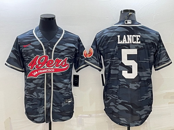 Men San Francisco 49ers 5 Trey Lance Grey Camo With Patch Cool Base Stitched Baseball Jersey