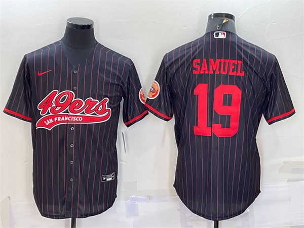 Men San Francisco 49ers 19 Deebo Samuel Black With Patch Cool Base Stitched Baseball Jersey