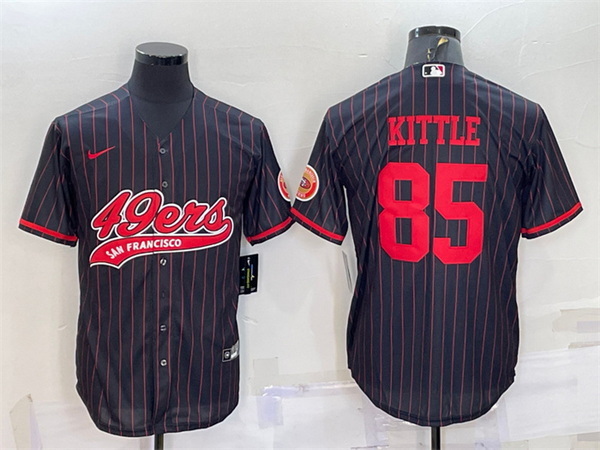 Men San Francisco 49ers 85 George Kittle Black With Patch Cool Base Stitched Baseball Jersey