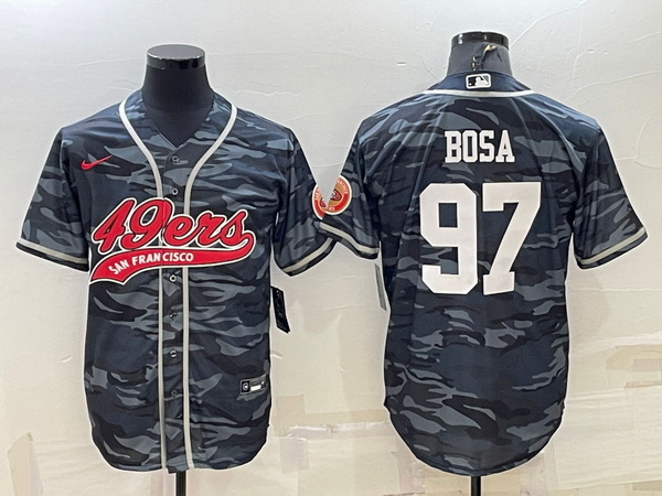 Men San Francisco 49ers 97 Nick Bosa Grey Camo With Patch Cool Base Stitched Baseball Jersey