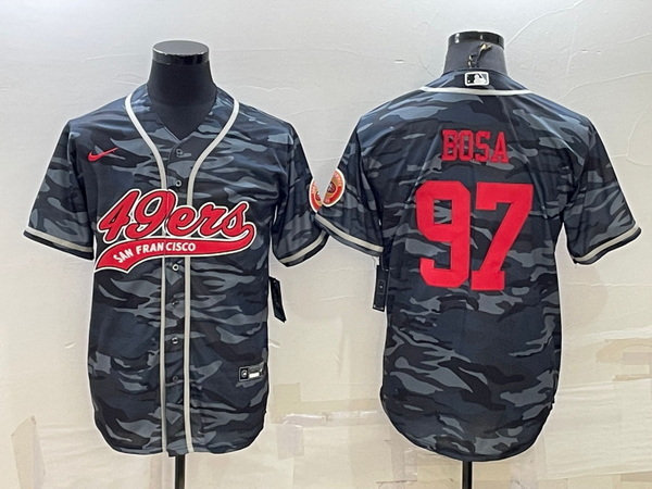 Men San Francisco 49ers 97 Nick Bosa Grey Red Camo With Patch Cool Base Stitched Baseball Jersey