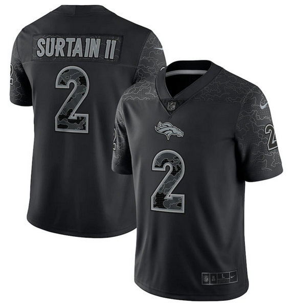 Men Denver Broncos 2 Patrick Surtain II Black Reflective Limited Stitched Football Jersey