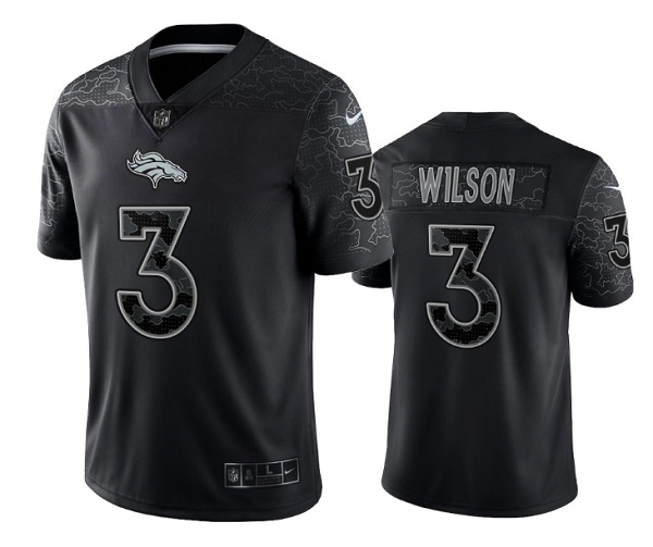 Men Denver Broncos 3 Russell Wilson Black Reflective Limited Stitched Football Jersey