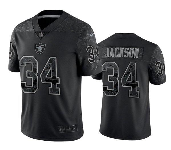 Men Las Vegas Raiders 34 Bo Jackson Black Reflective Limited Stitched Football Jersey