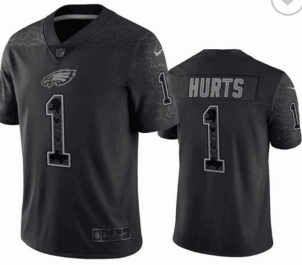 Men Philadelphia Eagles 1 Jalen Hurts Black Reflective Limited Stitched Jersey