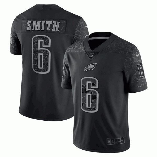 Men Philadelphia Eagles 6 DeVonta Smith Black Reflective Limited Stitched Jersey