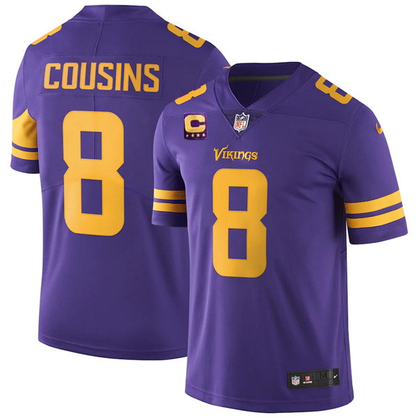 Men's Minnesota Vikings 2022 #8 Kirk Cousins Purple With 4-Star 