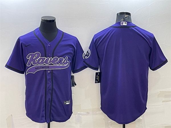 Men Baltimore Ravens Blank Purple With Patch Cool Base Stitched Baseball Jersey