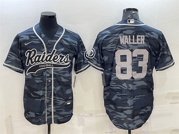 Men Las Vegas Raiders 83 Darren Waller Grey Camo With Patch Cool Base Stitched Baseball Jersey