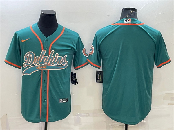 Men Miami Dolphins Blank Aqua With Patch Cool Base Stitched Baseball Jersey