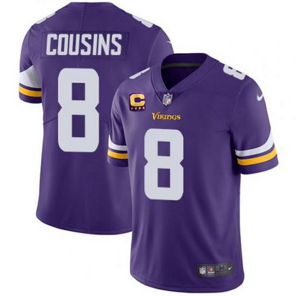 Men Minnesota Vikings 8 Kirk Cousins 2022 Purple With 4 Star C Patch Vapor Untouchable Limited Stitc