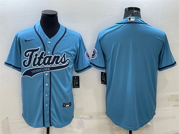 Men Tennessee Titans Blank Blue With Patch Cool Base Stitched Baseball Jersey